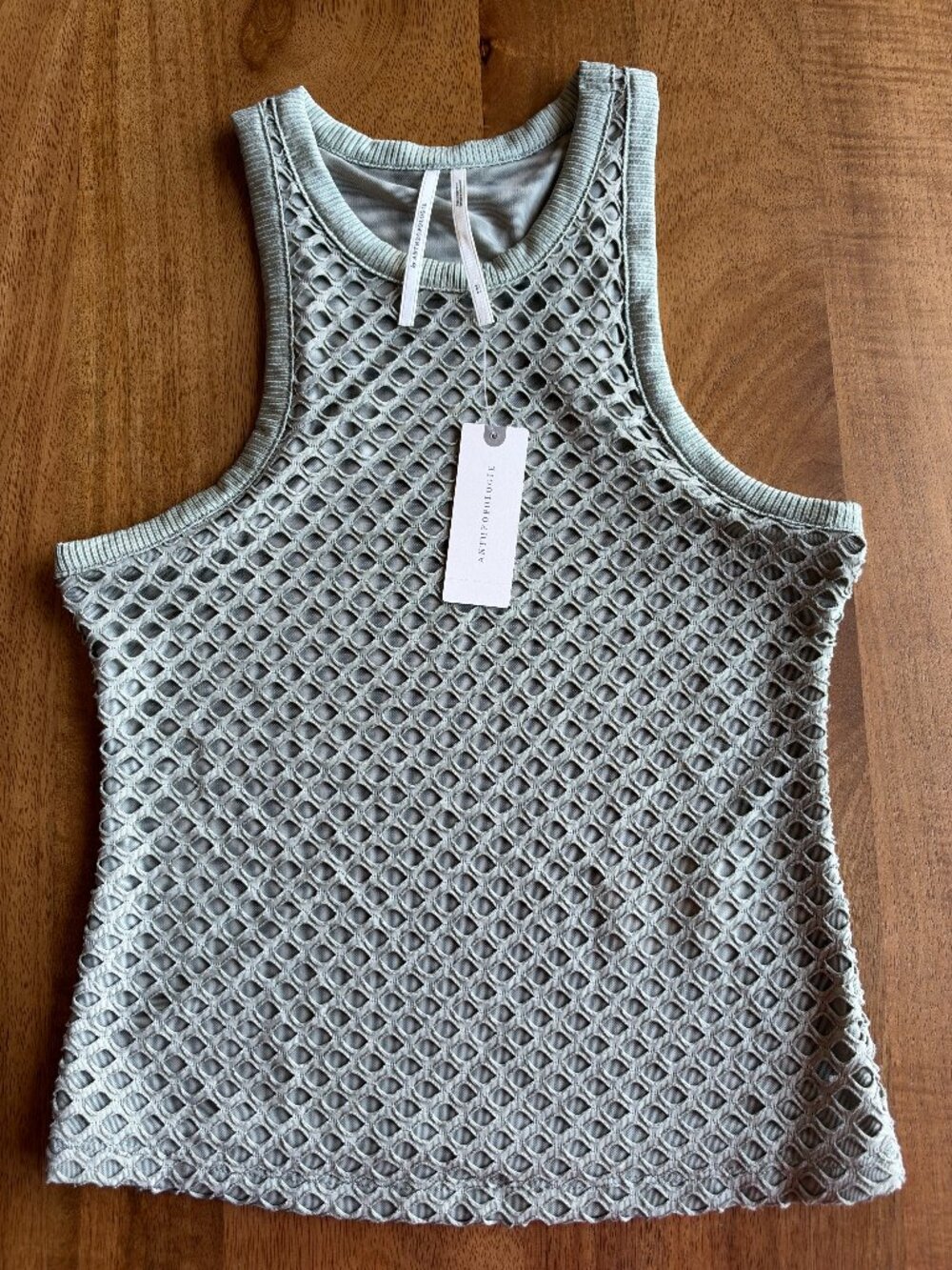 Anthropologie Mesh Fishnet Tank Top Green Layered Sleeveless XXS